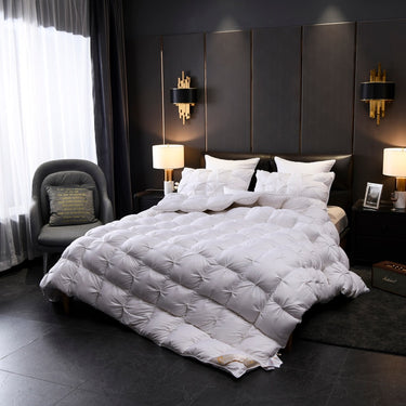 Luxury Premium White Grey 100%Cotton Cover Goose Down Filling Comforter Twin Full Queen King